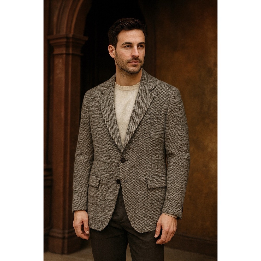 Harris Tweed Blazer Jacket Pure Scottish Wool Herringbone Hand-woven Tailored